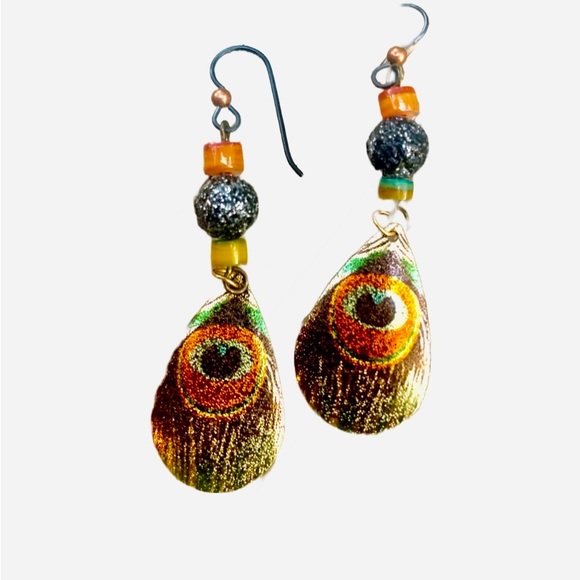 Jewel Design by Grace Jewelry - Butterfly wings/BlackLava/Shell earrings. Handmade